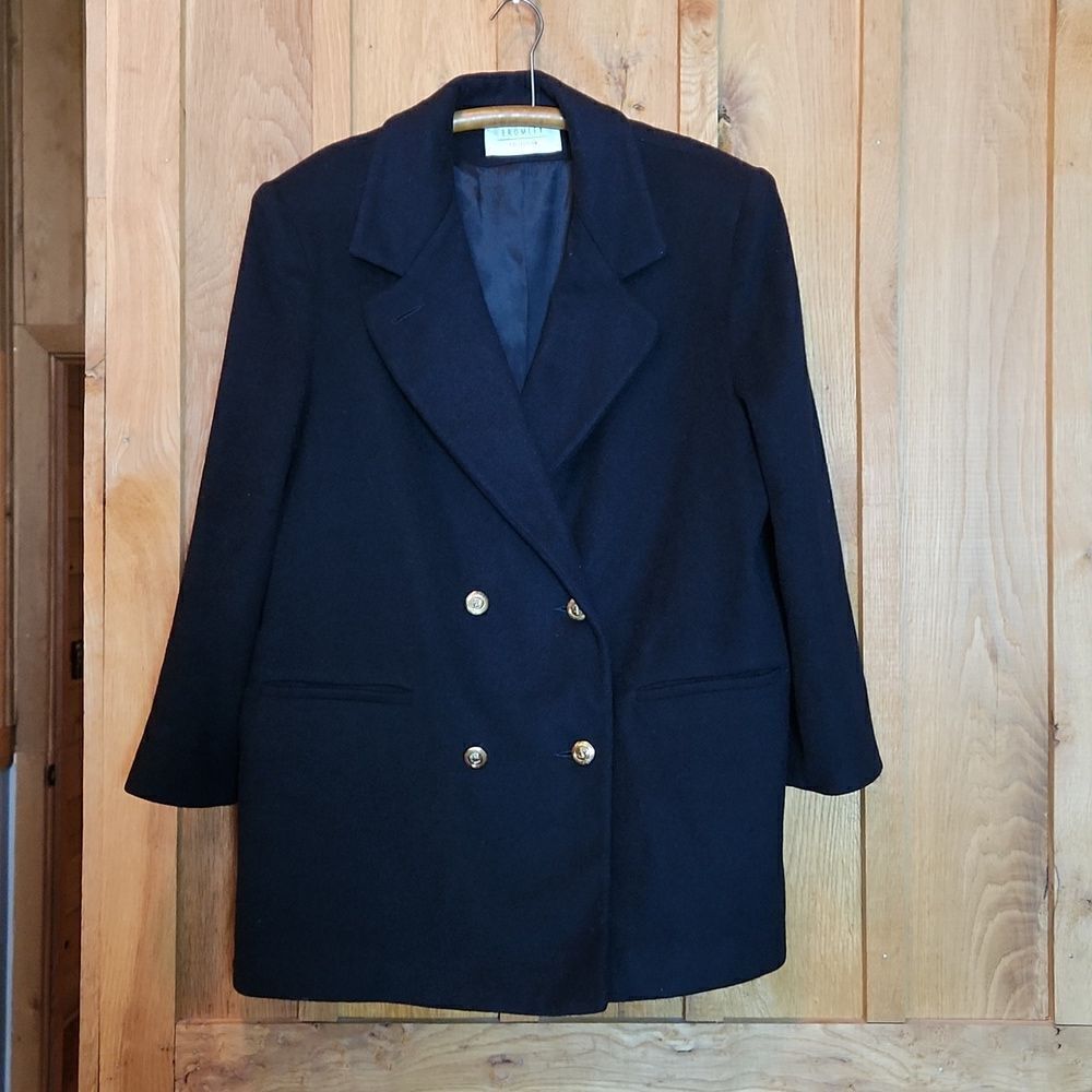 Vintage Bromley Wool Double Breasted Thigh Length Pea Winter Coat Size 16, Black